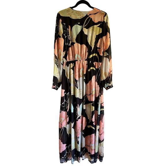 Lulu’s Wondrous Water Lilies Dress Long Sleeved Chiffon w/ Slit size Large - Picture 2 of 6